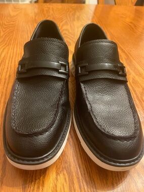 Calvin Klein Black Leather Penny Loafers with White Sole